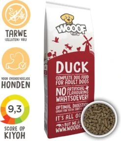 WOOOF Eend 18KG - Geperst Hondenvoer - Hypoallergeen Hondenvoer - Geperste Hondenbrokken - Droogvoer