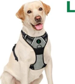 Mister Mill Hondentuigje 2x Klikgesp Maat L Grijs - Anti-Trek Tuig Hondenharnas - Y Tuig Hond Reflecterend