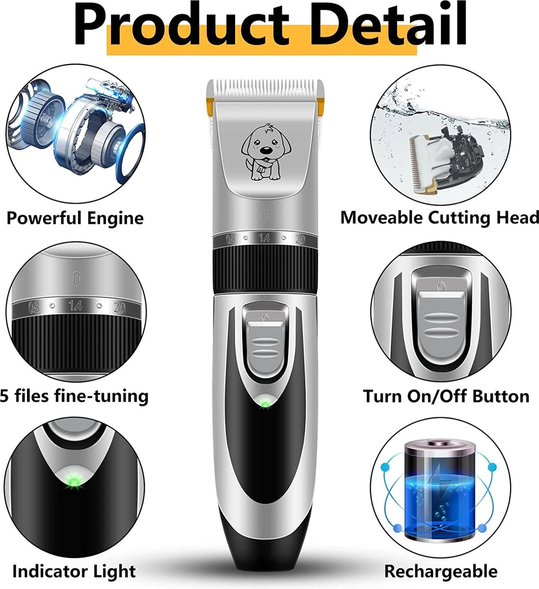 Merkloos Hondentondeuse, Hundeschermaschine / Dog Clippers - Dierenhaartrimmer, Hondentondeuse Kit Hond Verzorging 5 Merkloos Hondentondeuse, Hundeschermaschine / Dog Clippers - Dierenhaartrimmer, Hondentondeuse Kit Hond Verzorging - Afbeelding 3