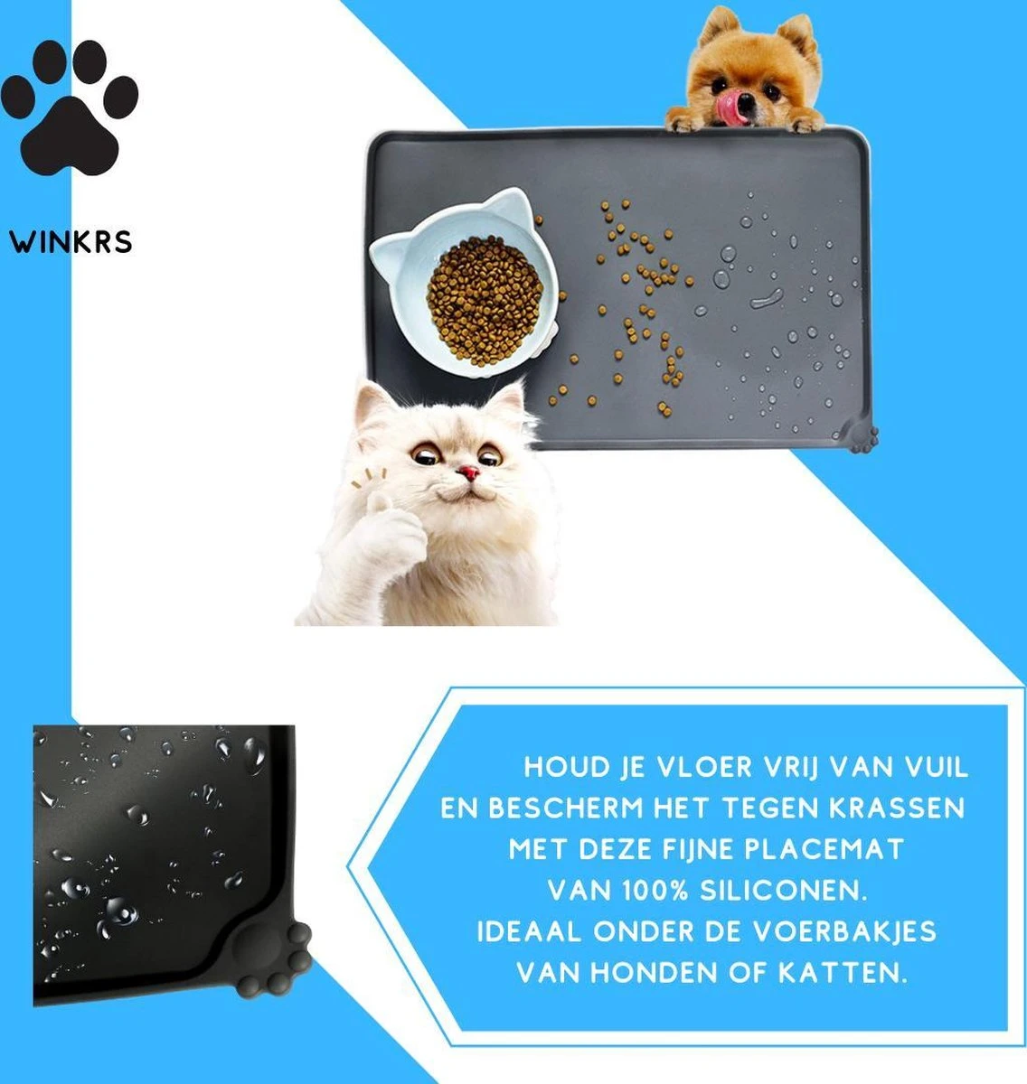 Winkrs - Placemat Voor Voerbak Van Hond Of Kat Huisdieren - Zwart Siliconen Waterdicht 4 Winkrs - Placemat Voor Voerbak Van Hond Of Kat Huisdieren - Zwart Siliconen Waterdicht - Afbeelding 2