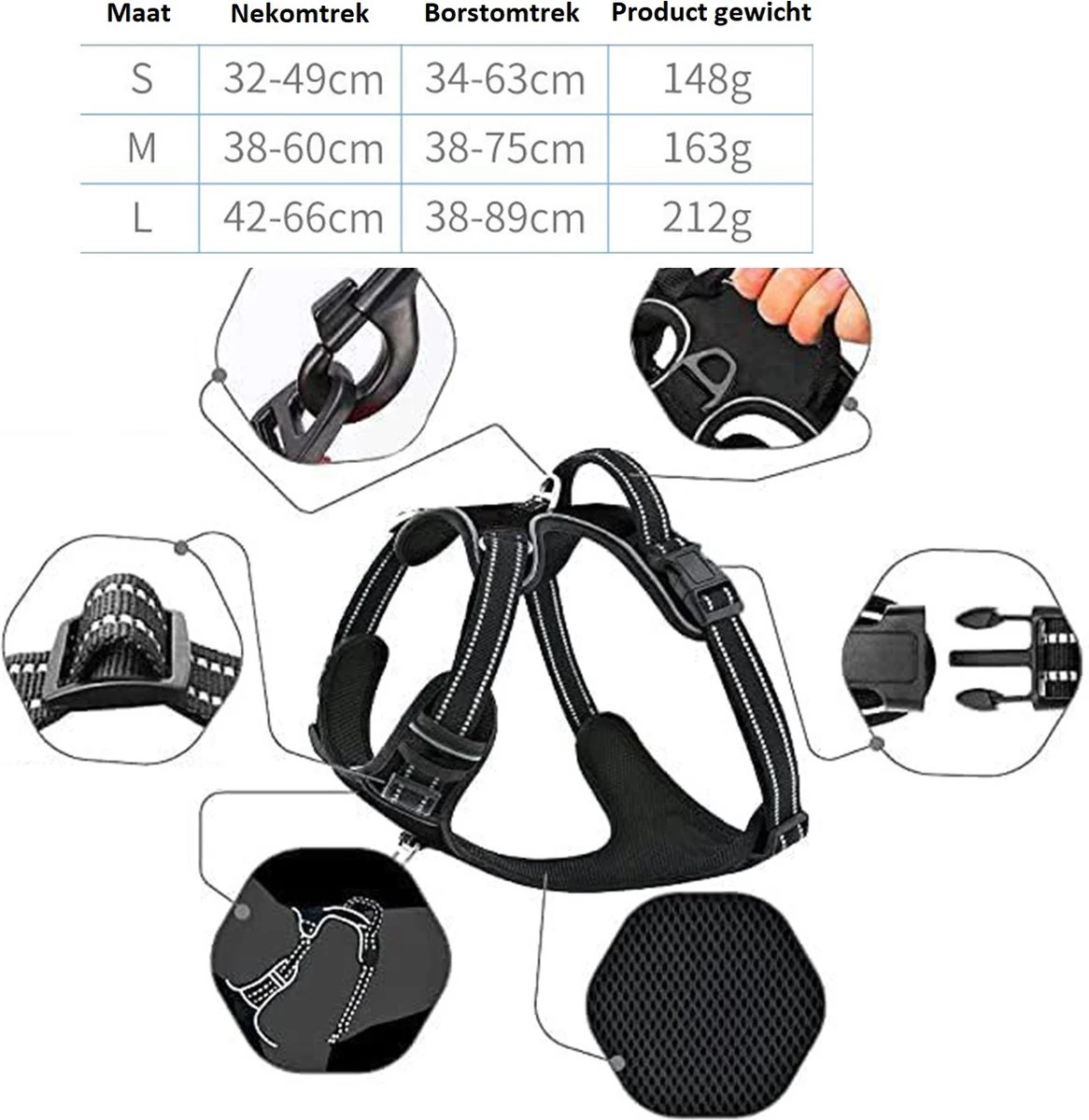 Somstyle Anti Trek Hondentuig L Met Hondenriem - Leiband - Y Tuig Hond - Hondenharnas - Riem - Zwart 6 Somstyle Anti Trek Hondentuig L Met Hondenriem - Leiband - Y Tuig Hond - Hondenharnas - Riem - Zwart - Afbeelding 4