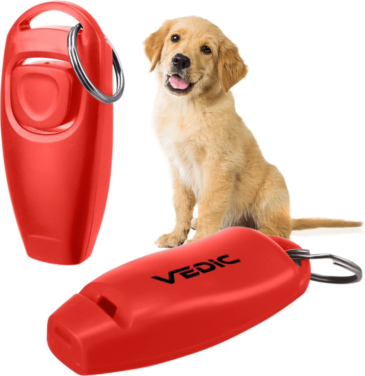 VEDIC® - Luxe Clicker Met Fluit - Clickertraining - Rood - Bevestigingsring - Fluit - Hondentraining 3 VEDIC® - Luxe Clicker Met Fluit - Clickertraining - Rood - Bevestigingsring - Fluit - Hondentraining