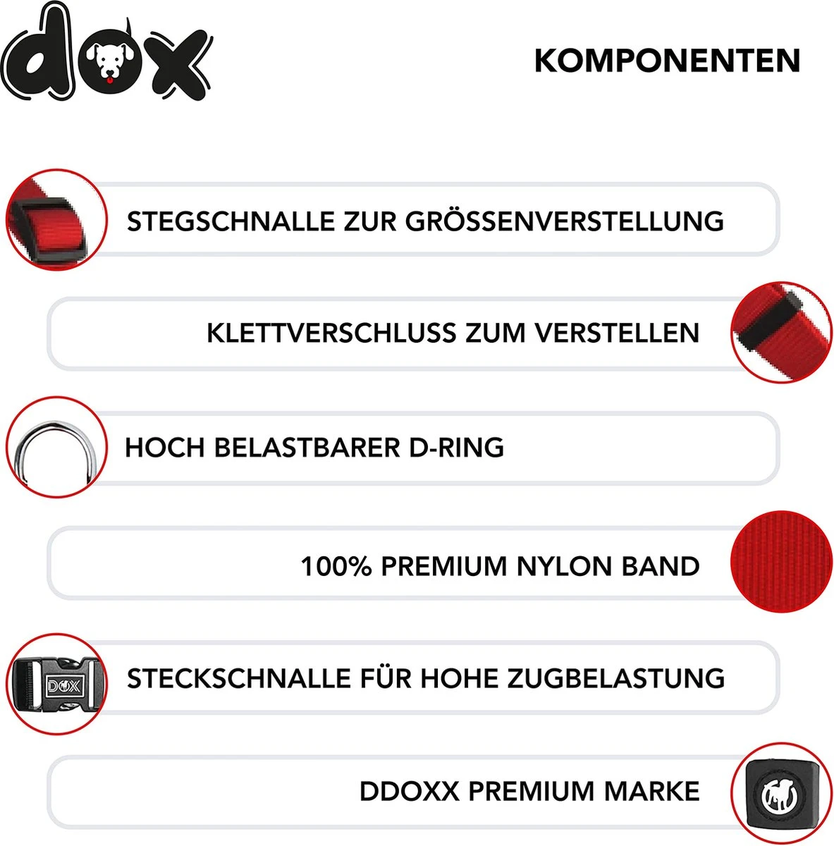 DDOXX Hondenharnas Nylon, Step-In, Verstelbaar, Uitbraakbestendig | Voor Kleine, Middelgrote & Grote Honden | Borstharnas Hond Kat Puppy Auto | Puppy Harnas Kat Harnas | Rood, S 4 DDOXX Hondenharnas Nylon, Step-In, Verstelbaar, Uitbraakbestendig | Voor Kleine, Middelgrote & Grote Honden | Borstharnas Hond Kat Puppy Auto | Puppy Harnas Kat Harnas | Rood, S - Afbeelding 2