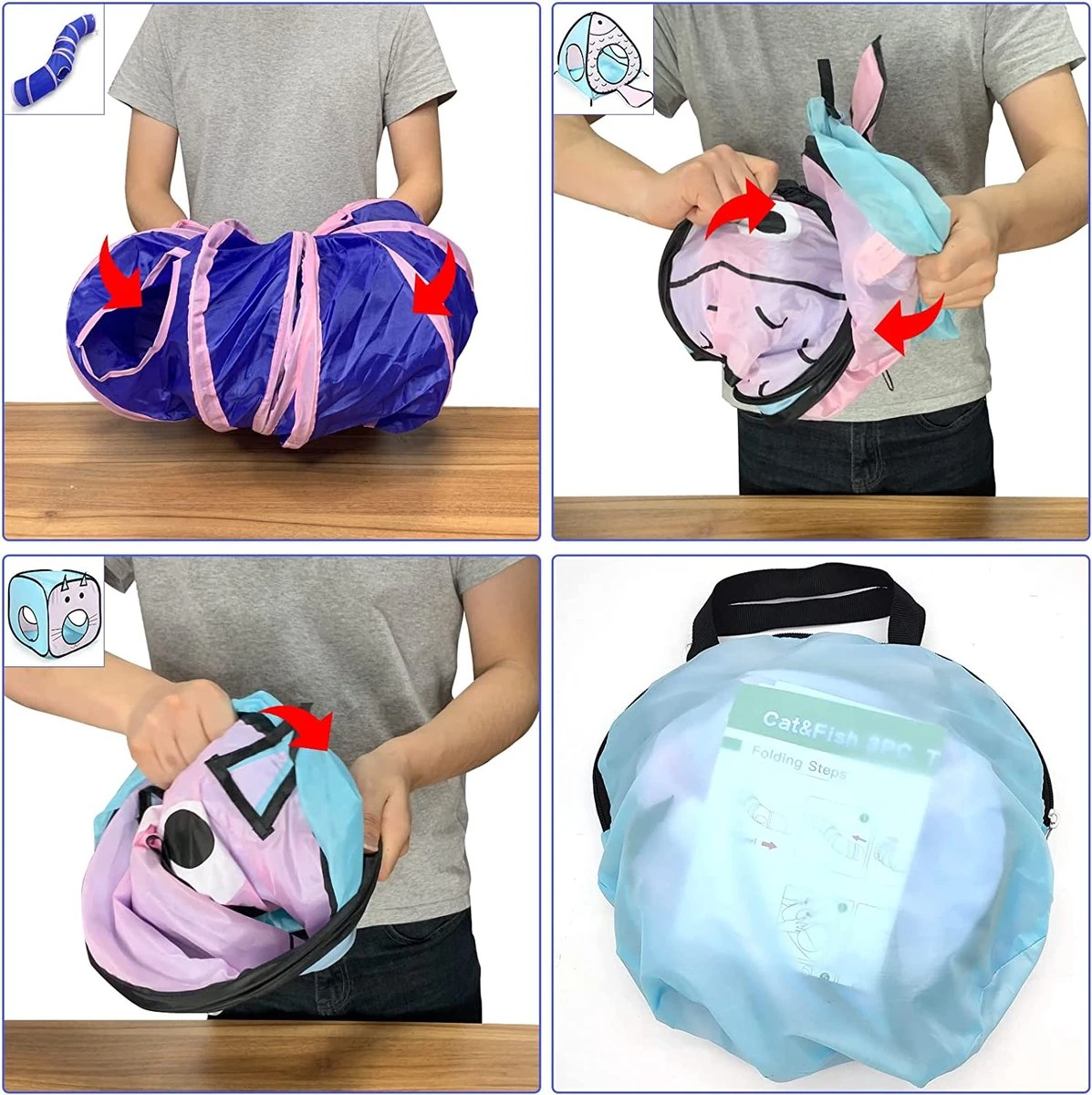 Fuegobird Kattentunnel - Tent+Tunnel 3 In 1 - Blauw/Roze 4 Fuegobird Kattentunnel - Tent+Tunnel 3 In 1 - Blauw/Roze - Afbeelding 2