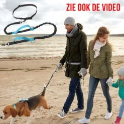 Merkloos Allernieuwste® Elastische Hondenriem 2-in-1 HANDSFREE Voor Hardlopen Shoppen En Wandelen - Honden Riem 160/260 Cm - Blauw Zwart -Hondenartikelen Serie Winkel 1198x1200 34