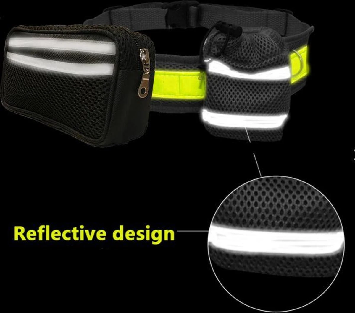 Looplijn Met Heupriem Hands Free - Hondenriem - Reflecterende Hardloopband -Elastische Leiband - Heuptas En Flessenhouder - Zwart - 150 Cm Tot 210 Cm 5 Looplijn Met Heupriem Hands Free - Hondenriem - Reflecterende Hardloopband -Elastische Leiband - Heuptas En Flessenhouder - Zwart - 150 Cm Tot 210 Cm - Afbeelding 3