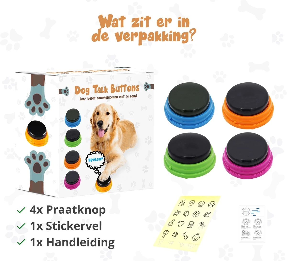 Praatknop Hond – Set Van 4 - Honden Speelgoed – Honden Training – Dogbuttons – Huisdier – Puppy Training - Hondenspeelgoed Intelligentie - Hond Opvoeden 10 Praatknop Hond – Set Van 4 - Honden Speelgoed – Honden Training – Dogbuttons – Huisdier – Puppy Training - Hondenspeelgoed Intelligentie - Hond Opvoeden - Afbeelding 8