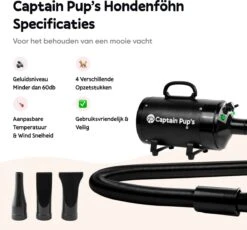 Captain Pup's Professionele Hondenföhn Met 4 Opzetstukken - Bijgeleverde Hondenborstel - Waterblazer Voor Honden - Zwart -Hondenartikelen Serie Winkel 1200x1117 3