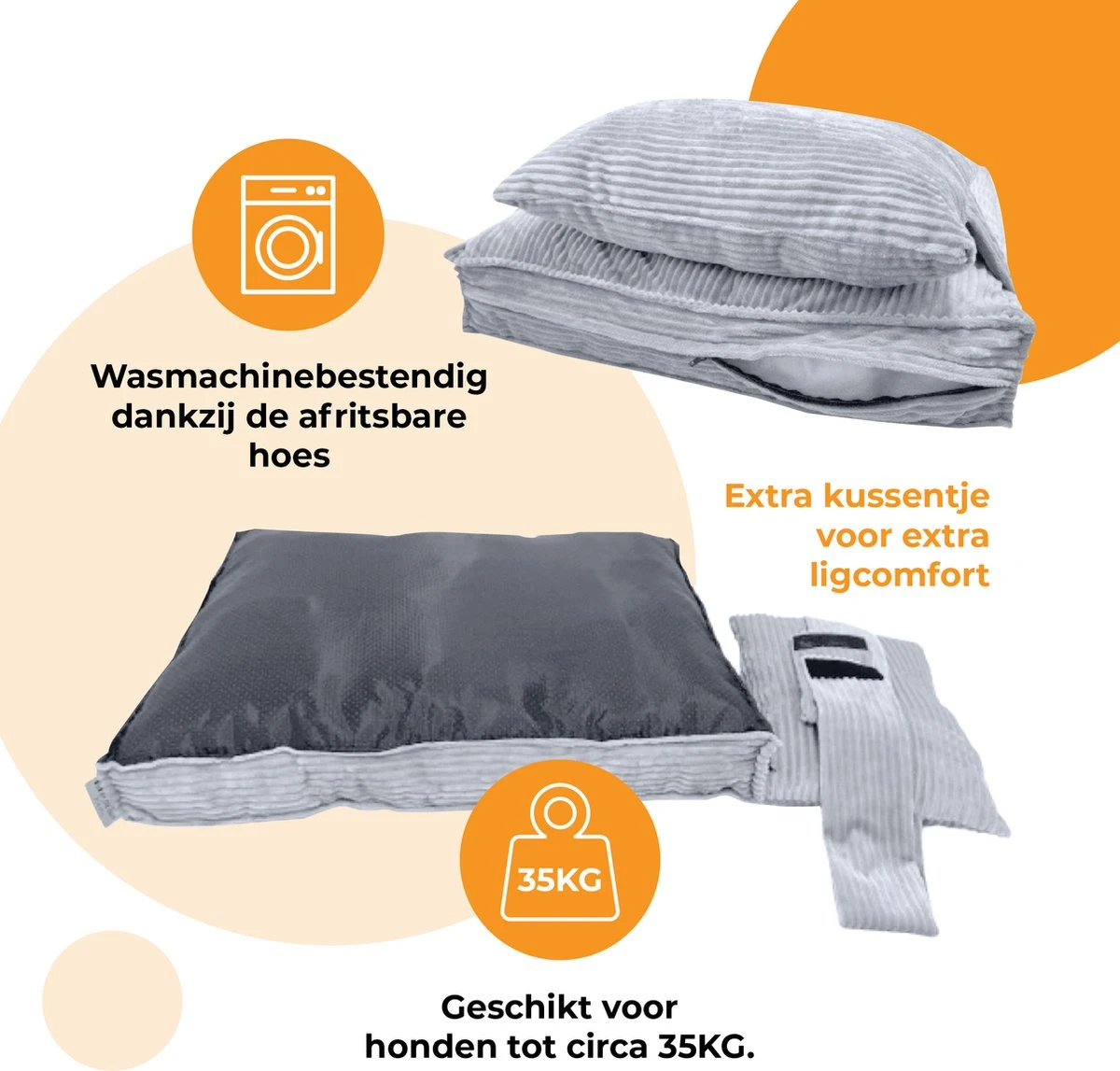 Orthopedisch Hondenkussen Grijs - Hondenmand Ribstof Premium L - Luxe Hondenbed 100x70cm - Grijs Tot 40 KG 4 Orthopedisch Hondenkussen Grijs - Hondenmand Ribstof Premium L - Luxe Hondenbed 100x70cm - Grijs Tot 40 KG - Afbeelding 2