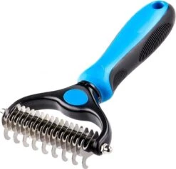 Merkloos Professionele 2-Zijdige Ondervacht Kam Voor Hond En Kat – Hondenborstel – Kattenborstel – Klittenkam – Verwijdert Klitten – Voorkomt Haaruitval – Blauw - Zwart