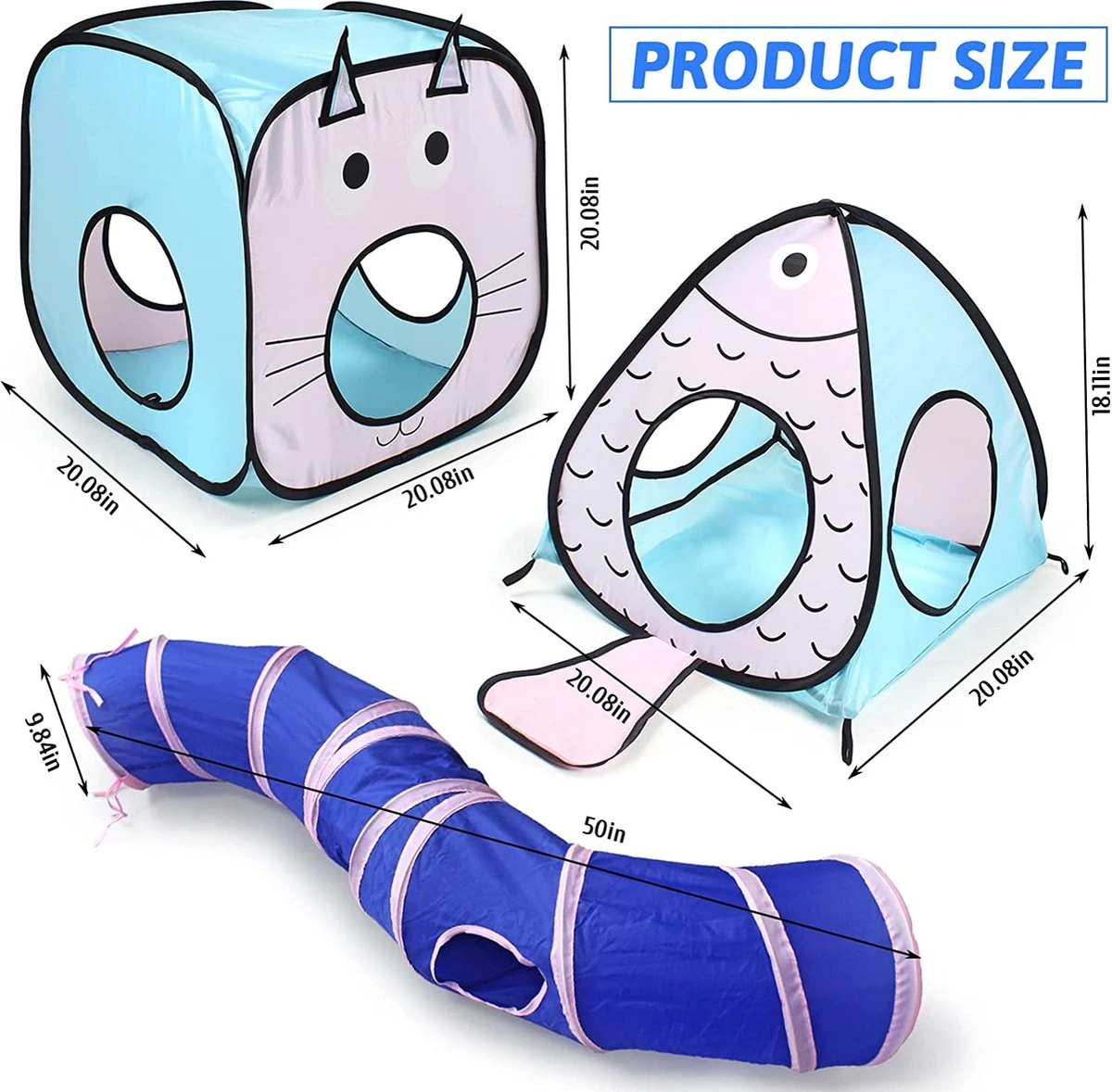 Fuegobird Kattentunnel - Tent+Tunnel 3 In 1 - Blauw/Roze 6 Fuegobird Kattentunnel - Tent+Tunnel 3 In 1 - Blauw/Roze - Afbeelding 4