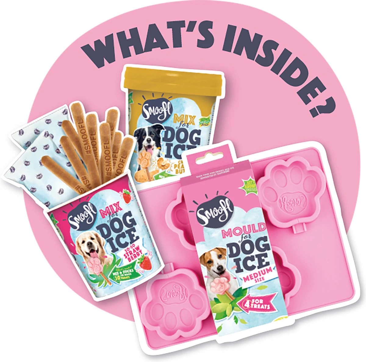 Smoofl Honden Lekkernij - Starter Kit Om Je Eigen Honden Ijs Te Maken, Kit Met 2 Ijsmixen Voor Honden, Pindakaas En Aardbei Smaak, Een Pootvormige Silicone Vorm - Voor 4 Hondenijsjes 9 Smoofl Honden Lekkernij - Starter Kit Om Je Eigen Honden Ijs Te Maken, Kit Met 2 Ijsmixen Voor Honden, Pindakaas En Aardbei Smaak, Een Pootvormige Silicone Vorm - Voor 4 Hondenijsjes - Afbeelding 7