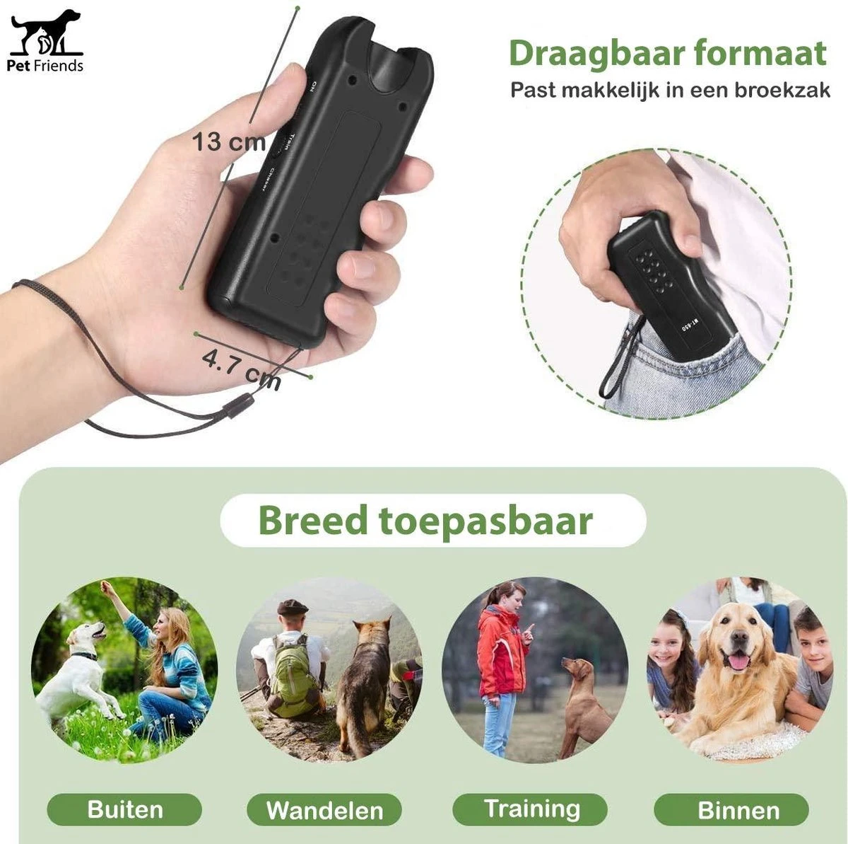 PetFriends Diervriendelijk Ultrasoon Anti Blaf Apparaat Voor Honden - Zonder Schok - Anti Blafband Alternatief - Incl. Batterij 5 PetFriends Diervriendelijk Ultrasoon Anti Blaf Apparaat Voor Honden - Zonder Schok - Anti Blafband Alternatief - Incl. Batterij - Afbeelding 3
