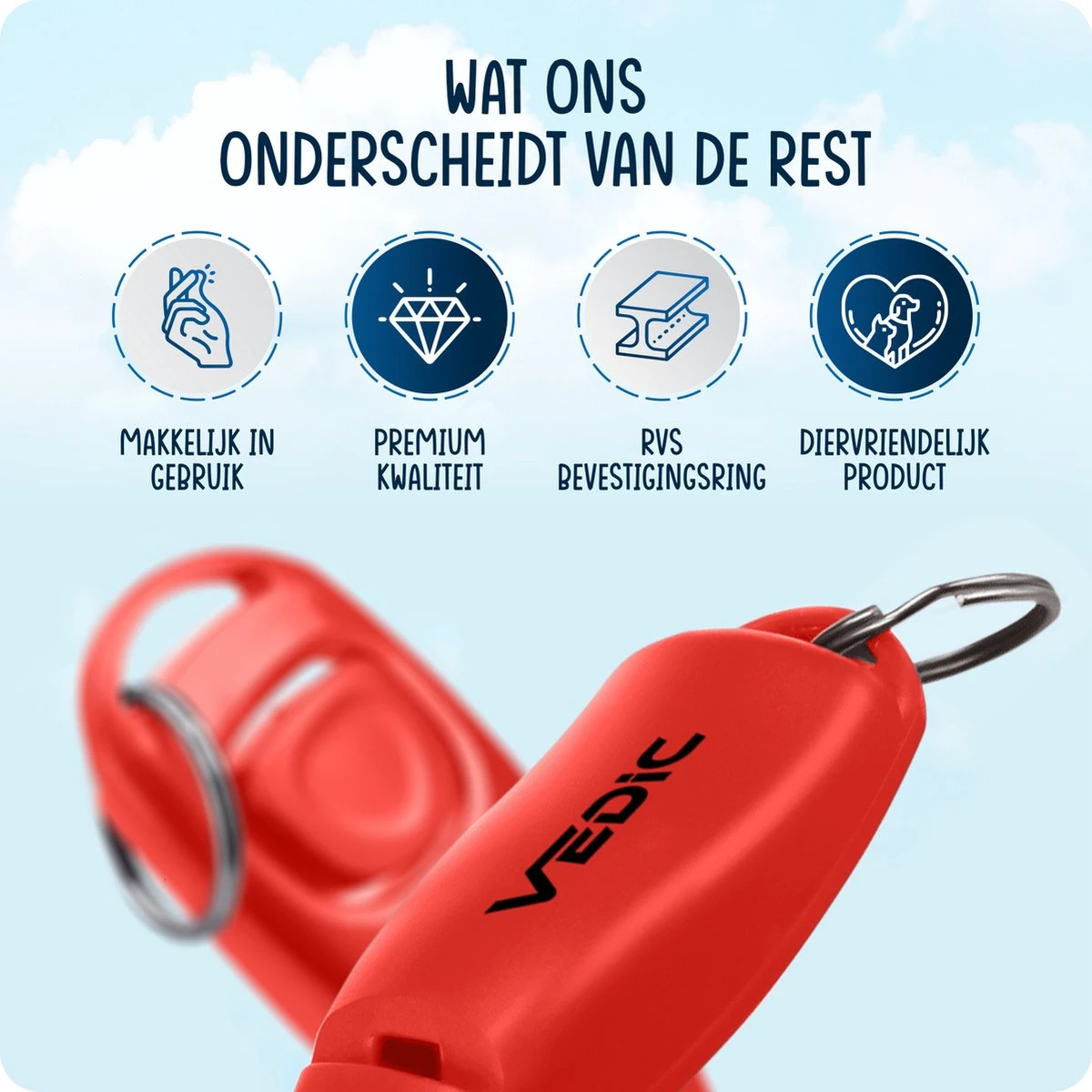 VEDIC® - Luxe Clicker Met Fluit - Clickertraining - Rood - Bevestigingsring - Fluit - Hondentraining 5 VEDIC® - Luxe Clicker Met Fluit - Clickertraining - Rood - Bevestigingsring - Fluit - Hondentraining - Afbeelding 3