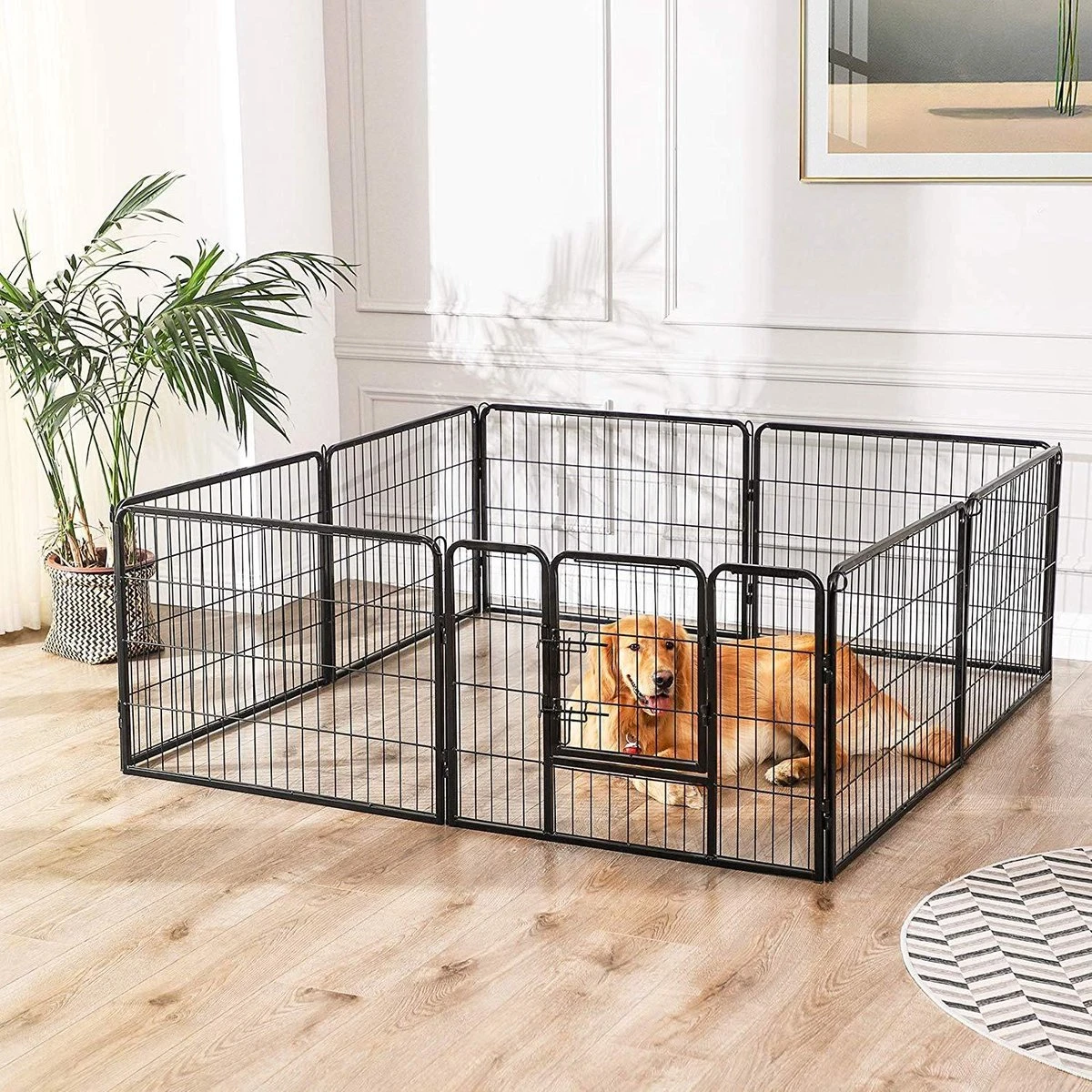 Transformeerbare Hondenren - Dieromheining Van 60 Cm Hoog En 210 Cm Diagonaal - Zwart 3 Transformeerbare Hondenren - Dieromheining Van 60 Cm Hoog En 210 Cm Diagonaal - Zwart