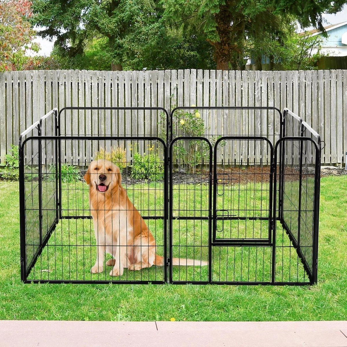 Merkloos Hondenren - Puppyren - Hondenkennel - 8 Kennelpanelen - Staal - 80 Cm Hoog - 640 Cm Omtrek - Uitbreidbaar 3 Merkloos Hondenren - Puppyren - Hondenkennel - 8 Kennelpanelen - Staal - 80 Cm Hoog - 640 Cm Omtrek - Uitbreidbaar