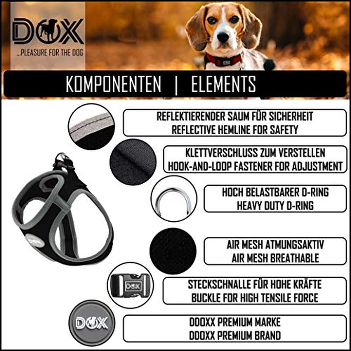 DDOXX Borstharnas Air Mesh, Step-In, Reflecterend | Vele Kleuren | Voor Kleine, Middelgrote En Middelgrote Honden | Hondenharnas Hond Kat Puppy | Kattenharnas Puppy Harnas | Zwart, M 4 DDOXX Borstharnas Air Mesh, Step-In, Reflecterend | Vele Kleuren | Voor Kleine, Middelgrote En Middelgrote Honden | Hondenharnas Hond Kat Puppy | Kattenharnas Puppy Harnas | Zwart, M - Afbeelding 2