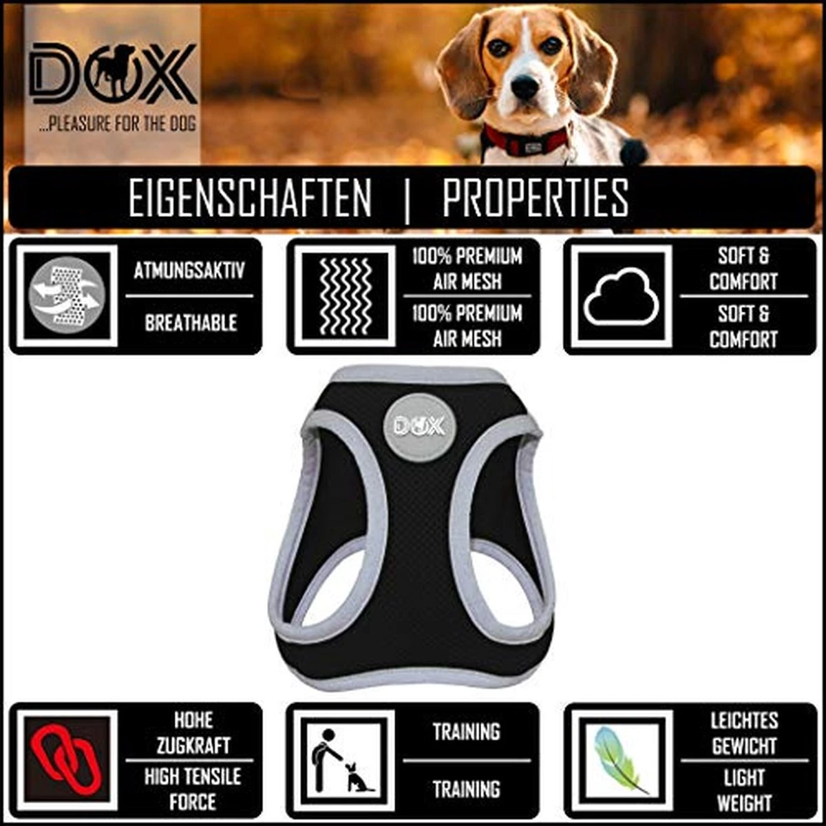 DDOXX Borstharnas Air Mesh, Step-In, Reflecterend | Vele Kleuren | Voor Kleine, Middelgrote En Middelgrote Honden | Hondenharnas Hond Kat Puppy | Kattenharnas Puppy Harnas | Zwart, M 7 DDOXX Borstharnas Air Mesh, Step-In, Reflecterend | Vele Kleuren | Voor Kleine, Middelgrote En Middelgrote Honden | Hondenharnas Hond Kat Puppy | Kattenharnas Puppy Harnas | Zwart, M - Afbeelding 5