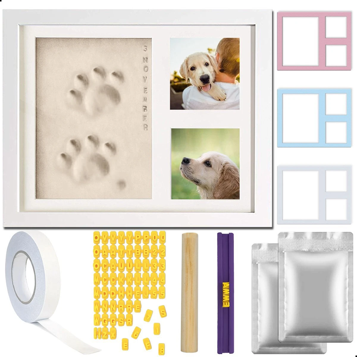 PIXETOOL Fotolijst Kleiafdruk - Gipsafdruk - Pootafdruk Hond - Puppy Speelgoed - Cadeau Voor Man - Cadeau Voor Vrouw - 3D Collage - 54 Extra Letters 3 PIXETOOL Fotolijst Kleiafdruk - Gipsafdruk - Pootafdruk Hond - Puppy Speelgoed - Cadeau Voor Man - Cadeau Voor Vrouw - 3D Collage - 54 Extra Letters