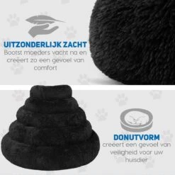 Pawzle Hondenmand - Donut Hondenkussen - Kattenmand - Bed Voor Honden & Katten - Wasbaar - 80cm - Zwart -Hondenartikelen Serie Winkel 1200x1200 245