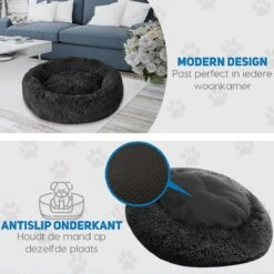 Pawzle Hondenmand - Donut Hondenkussen - Kattenmand - Bed Voor Honden & Katten - Wasbaar - 80cm - Zwart -Hondenartikelen Serie Winkel 1200x1200 246