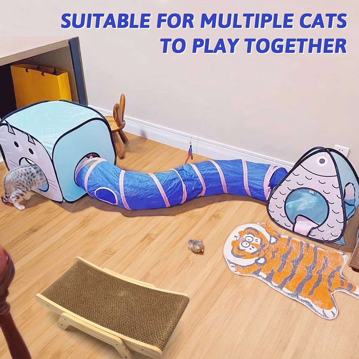 Fuegobird Kattentunnel - Tent+Tunnel 3 In 1 - Blauw/Roze 7 Fuegobird Kattentunnel - Tent+Tunnel 3 In 1 - Blauw/Roze - Afbeelding 5