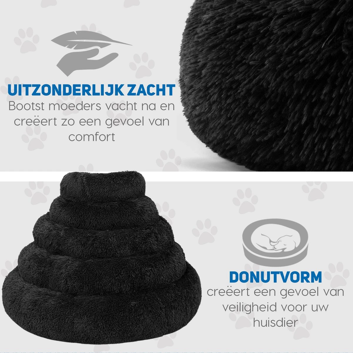 Pawzle Hondenmand - Donut Hondenkussen - Kattenmand - Bed Voor Honden & Katten - Wasbaar - 50cm - Zwart 6 Pawzle Hondenmand - Donut Hondenkussen - Kattenmand - Bed Voor Honden & Katten - Wasbaar - 50cm - Zwart - Afbeelding 4