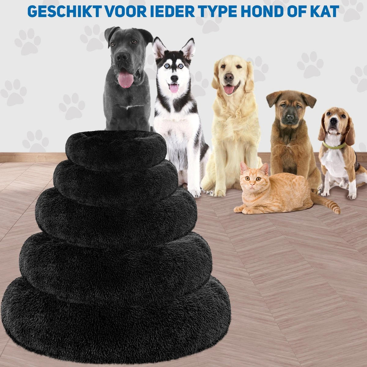 Pawzle Hondenmand - Donut Hondenkussen - Kattenmand - Bed Voor Honden & Katten - Wasbaar - 50cm - Zwart 8 Pawzle Hondenmand - Donut Hondenkussen - Kattenmand - Bed Voor Honden & Katten - Wasbaar - 50cm - Zwart - Afbeelding 6