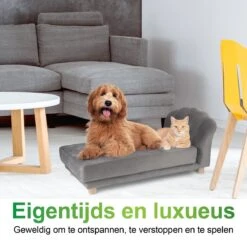 Maxxpro Katten- En Hondenbank - Grijs - Verhoogd Met Houten Poten - Fluweel Materiaal - 90 X 44 X 34 Cm - Huisdieren Tot 80 KG -Hondenartikelen Serie Winkel 1200x1200 764