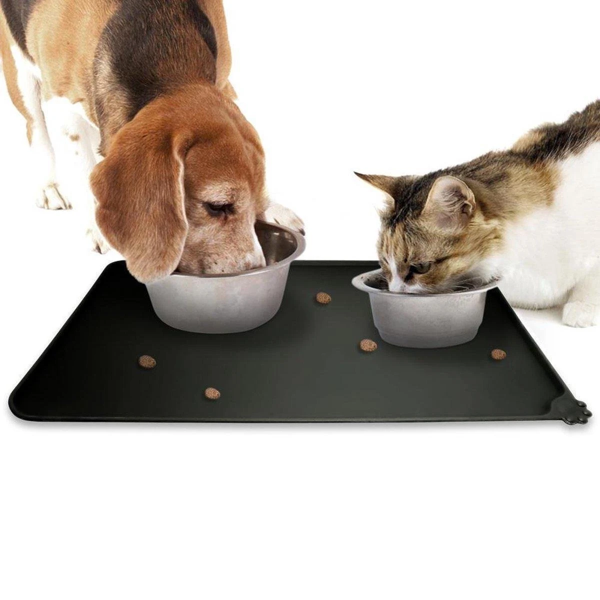 Winkrs - Placemat Voor Voerbak Van Hond Of Kat Huisdieren - Zwart Siliconen Waterdicht 3 Winkrs - Placemat Voor Voerbak Van Hond Of Kat Huisdieren - Zwart Siliconen Waterdicht