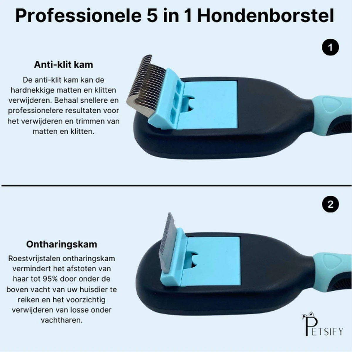 Petsify - Dierenborstel - Professionele 5 In 1 Hondenborstel - Voor Hond En Kat - Tweezijdig - Hondenkam - Kattenborstel - Kattenkam 4 Petsify - Dierenborstel - Professionele 5 In 1 Hondenborstel - Voor Hond En Kat - Tweezijdig - Hondenkam - Kattenborstel - Kattenkam - Afbeelding 2