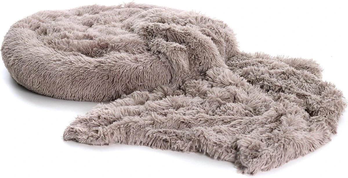 Fluffy Donut 100cm + Fluffy Deken 100x75cm - Fluffy Combinatie - Hondenmand - Hondendeken - Fluffy - Khaki - Maat L - Dogs&Co 4 Fluffy Donut 100cm + Fluffy Deken 100x75cm - Fluffy Combinatie - Hondenmand - Hondendeken - Fluffy - Khaki - Maat L - Dogs&Co - Afbeelding 2