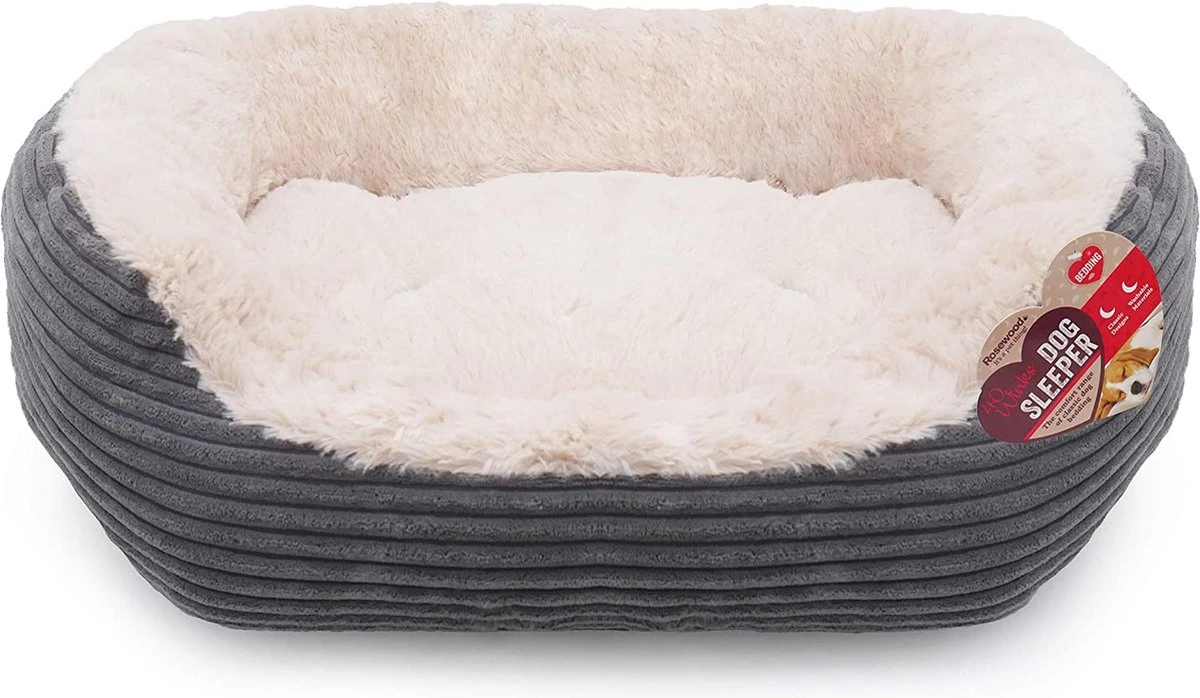 Rosewood Hondenmand Ovaal Jumbo Cord Pluche Grijs / Creme 81.5 CM 3 Rosewood Hondenmand Ovaal Jumbo Cord Pluche Grijs / Creme 81.5 CM