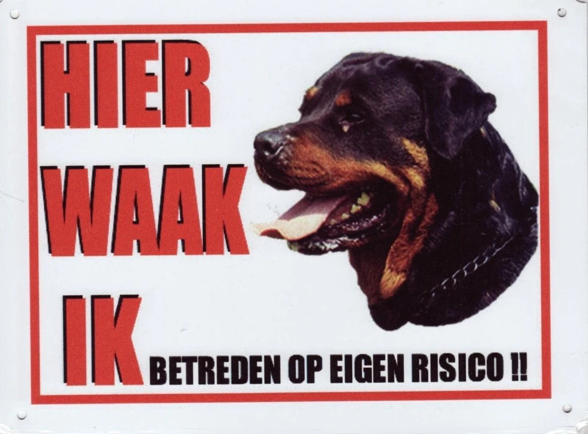 Merkloos Aluminum Waakbord: Hier Waak Ik Rottweiler Met Zijaanzicht 3 Merkloos Aluminum Waakbord: Hier Waak Ik Rottweiler Met Zijaanzicht