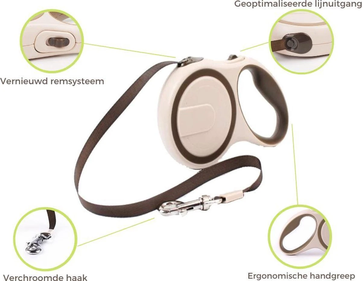 Hondenriem - Leiband Hond - Rollijn - 5 Meter - Beige - Riem Met Oprolsysteem - Hondenriem Flexi - Hondenlijn - Uitlaatriem 11 Hondenriem - Leiband Hond - Rollijn - 5 Meter - Beige - Riem Met Oprolsysteem - Hondenriem Flexi - Hondenlijn - Uitlaatriem - Afbeelding 9
