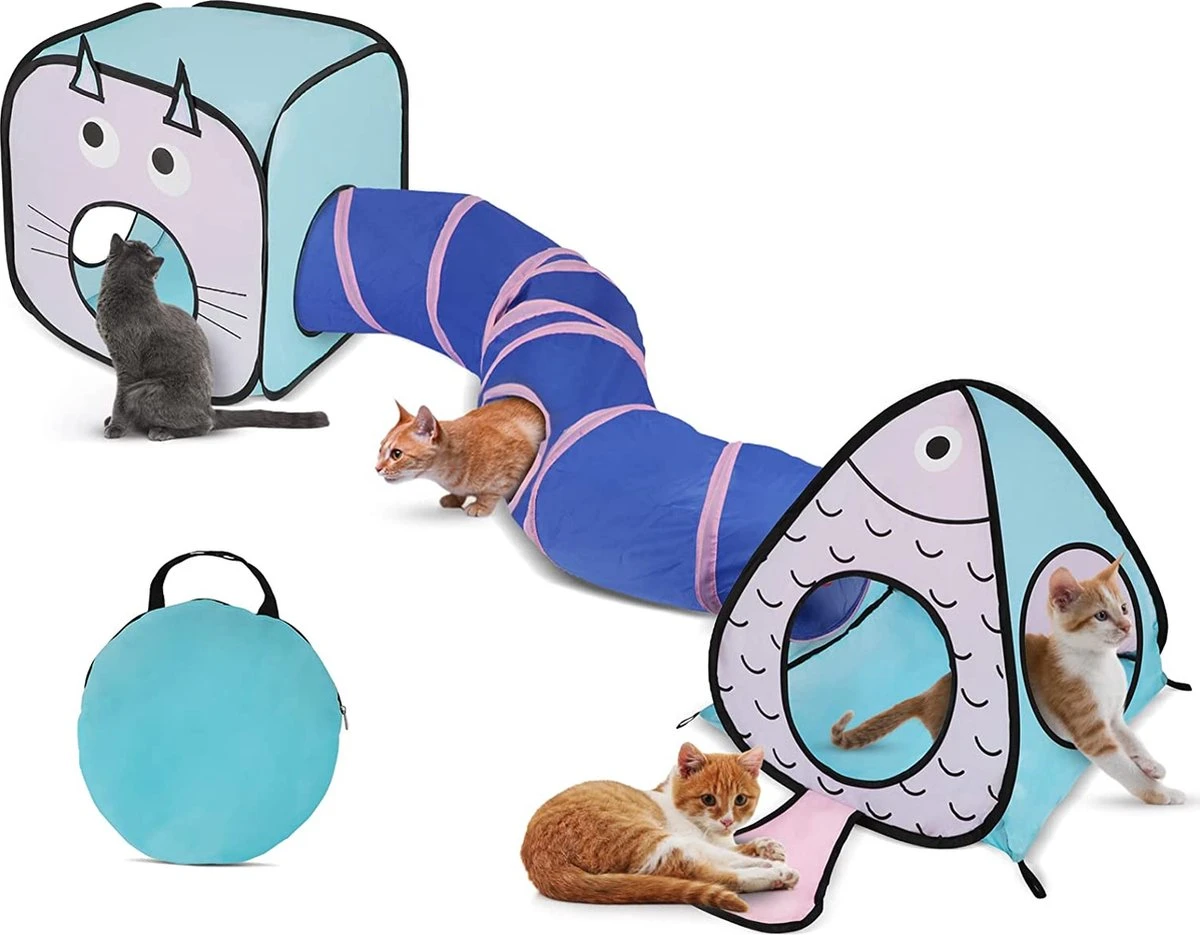 Fuegobird Kattentunnel - Tent+Tunnel 3 In 1 - Blauw/Roze 3 Fuegobird Kattentunnel - Tent+Tunnel 3 In 1 - Blauw/Roze