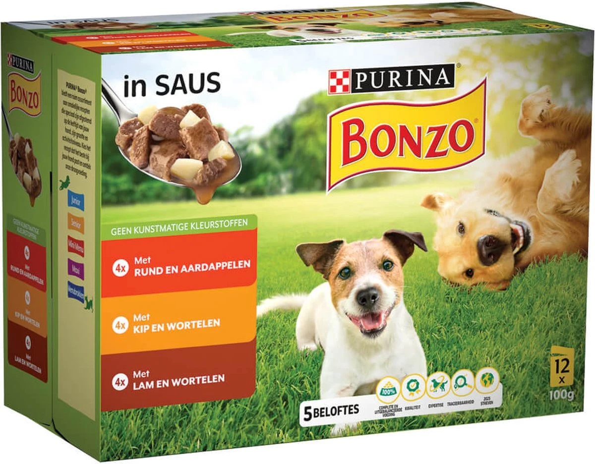Bonzo (Friskies) - Vitafit Adult Rund, Kip & Lam In Saus - Honden Natvoer - 12x100g 3 Bonzo (Friskies) - Vitafit Adult Rund, Kip & Lam In Saus - Honden Natvoer - 12x100g