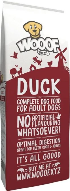 WOOOF Eend 18KG - Geperst Hondenvoer - Hypoallergeen Hondenvoer - Geperste Hondenbrokken - Droogvoer -Hondenartikelen Serie Winkel 443x1200