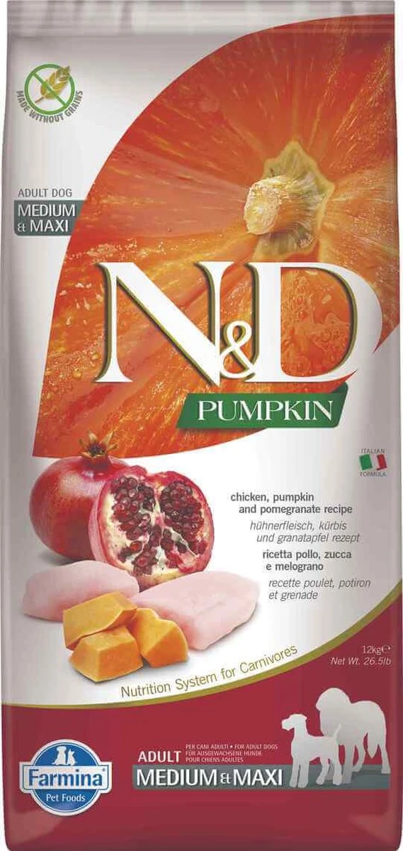 N&D Pumpkin Hondenvoeding Kip Medium/maxi 12 Kg. 4 N&D Pumpkin Hondenvoeding Kip Medium/maxi 12 Kg. - Afbeelding 2
