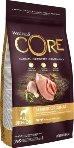 Wellness Core Grain Free Dog Senior Original Kalkoen&Kip - Hondenvoer - 10 Kg -Hondenartikelen Serie Winkel 602x1200