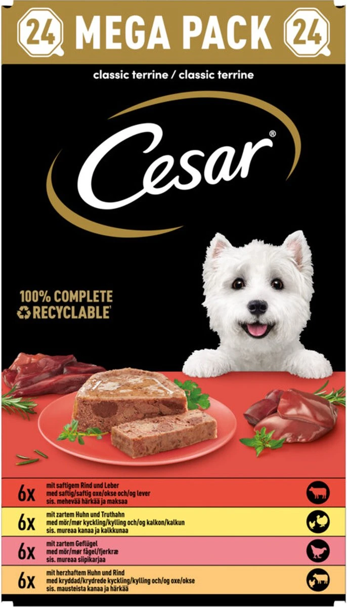 Cesar Classic Mix Paté Hondenvoer Maaltijdkuipjes 24 X 150 G 5 Cesar Classic Mix Paté Hondenvoer Maaltijdkuipjes 24 X 150 G - Afbeelding 3