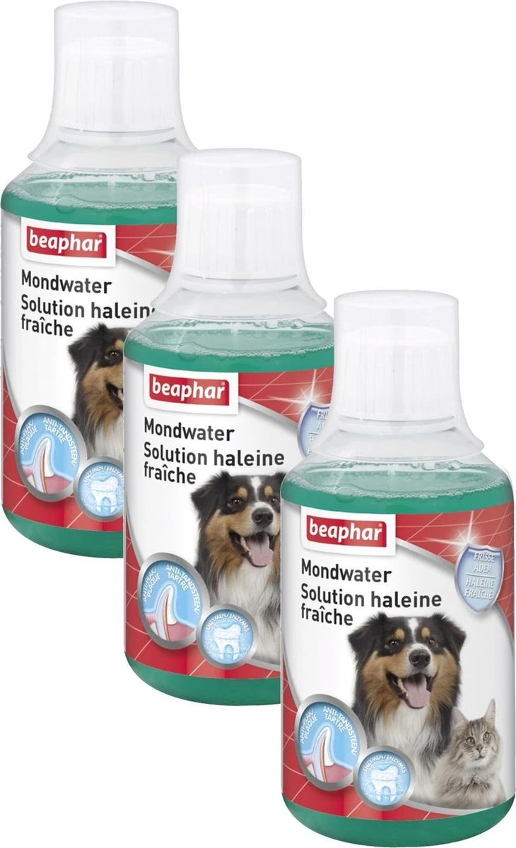 Beaphar Mondwater Hond/Kat - Gebitsverzorging - 3 X 250 Ml 3 Beaphar Mondwater Hond/Kat - Gebitsverzorging - 3 X 250 Ml