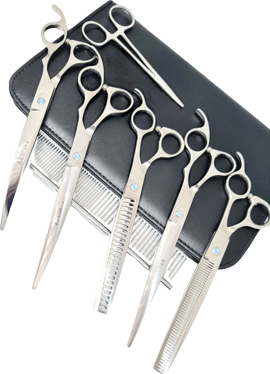 Achilles Hondenschaar - Scharenset Hond 8 INCH - 8-Delige Scharenset - Effileerschaar Hond 4 Achilles Hondenschaar - Scharenset Hond 8 INCH - 8-Delige Scharenset - Effileerschaar Hond - Afbeelding 2