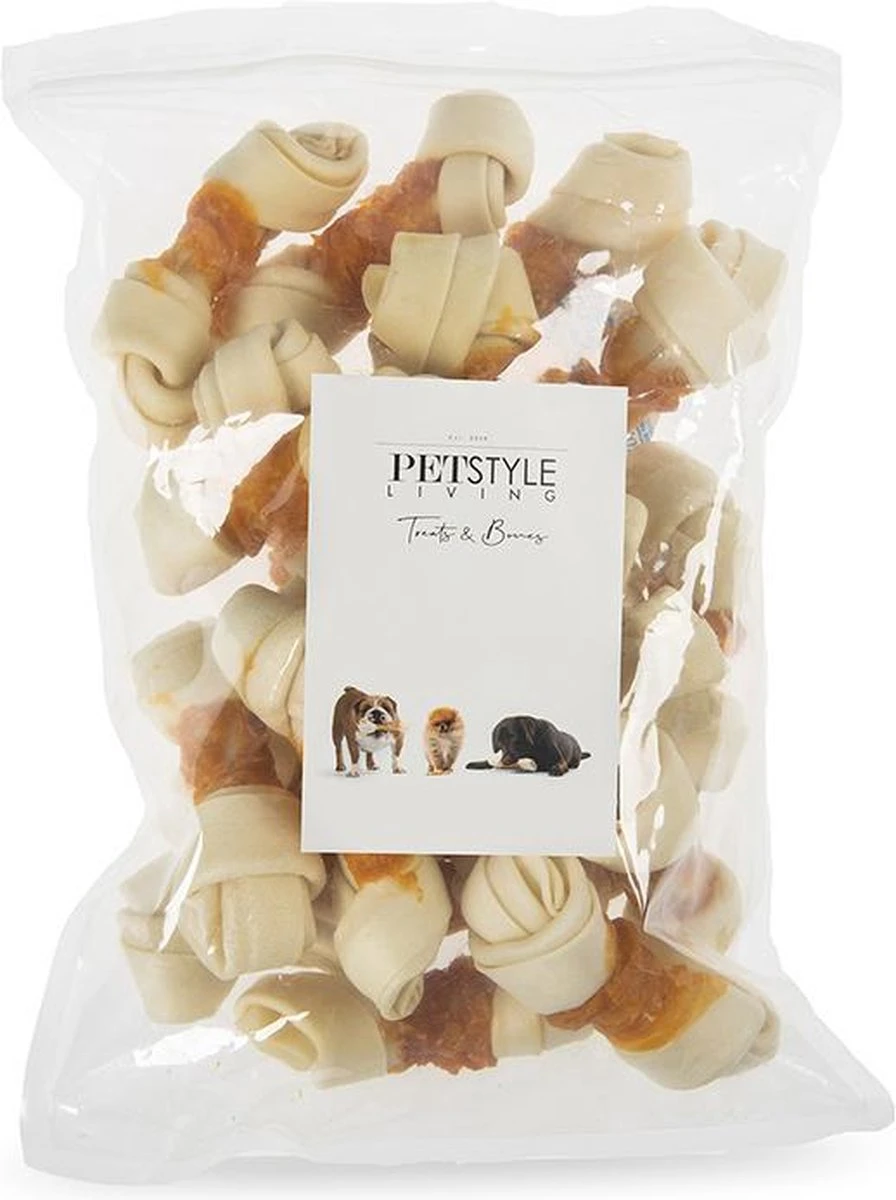 Petstyleliving Geknoopt Bot Met Kip 10-11cm - 20 Stuks - Hersluitbaar - Hondensnacks