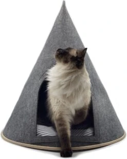 Grey Cat® - Kattenmand - Tipi Kattentent + Kussen - Vilt – Donkergrijs - Ø 57 Cm X 60 Cm -Hondenartikelen Serie Winkel 952x1200