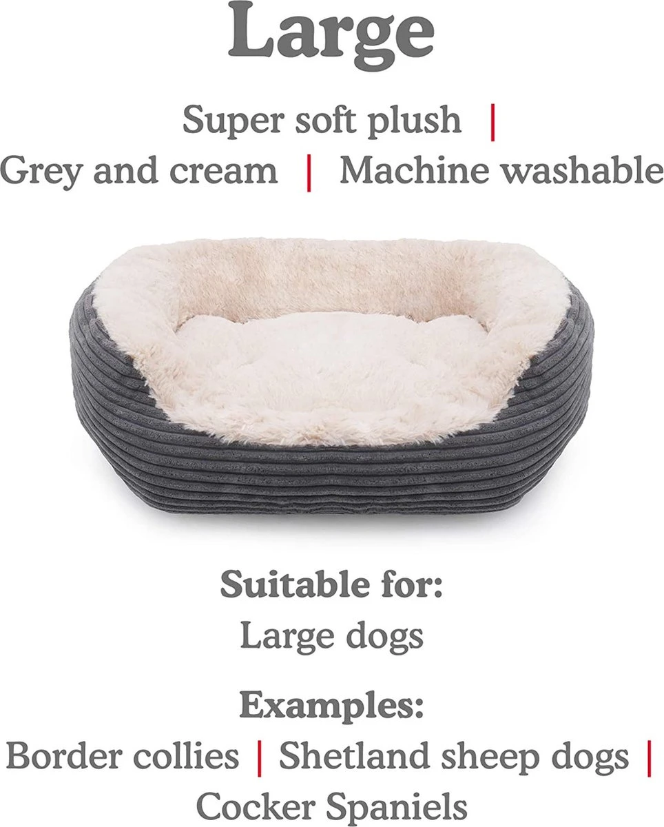 Rosewood Hondenmand Ovaal Jumbo Cord Pluche Grijs / Creme 81.5 CM 6 Rosewood Hondenmand Ovaal Jumbo Cord Pluche Grijs / Creme 81.5 CM - Afbeelding 4