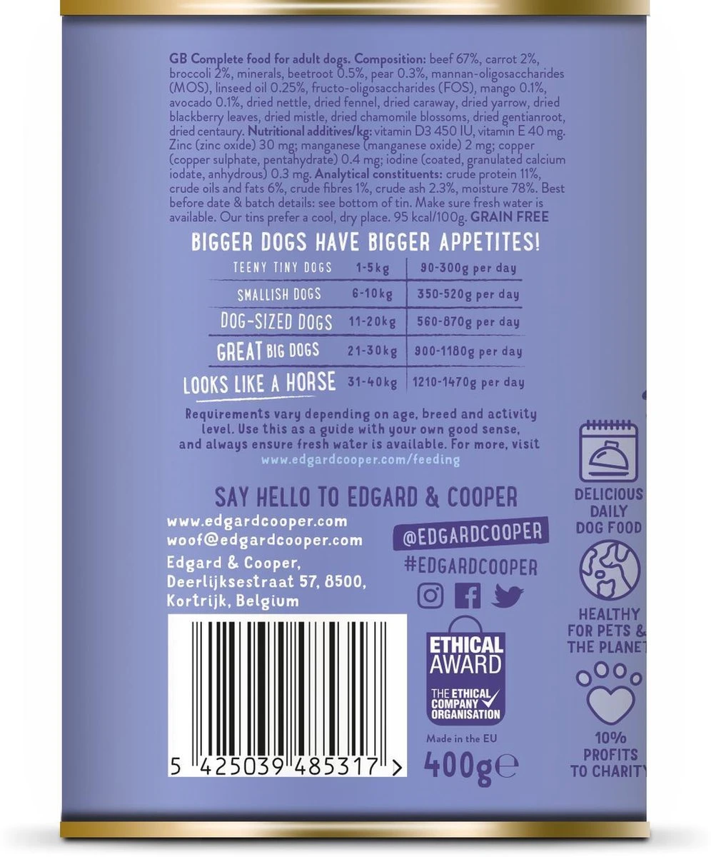 Edgard & Cooper Rund Blik - Voor Volwassen Honden - Hondenvoer - 12 X 400g 7 Edgard & Cooper Rund Blik - Voor Volwassen Honden - Hondenvoer - 12 X 400g - Afbeelding 5
