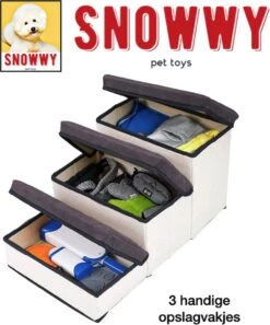 SNOWWY - Hondentrap Met Opslagruimte - Honden Loopplank Met Handige Opslagvakje - Hondenloopplanken - Inklapbaar - Huisdier Opstap - Hondentrapje - Grijs -Hondenartikelen Serie Winkel 999x1200